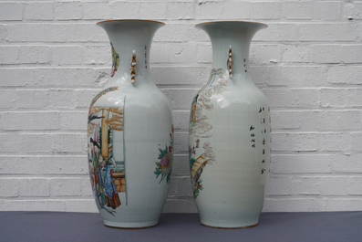 Two Chinese famille rose vases with figural design, 19/20th C.