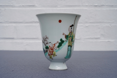 A fine Chinese famille verte bell-shaped wine cup, Kangxi