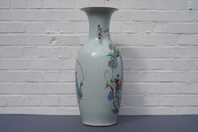 A fine Chinese famille rose two-sided design vase, 19/20th C.