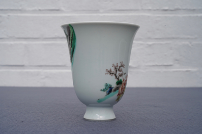 A fine Chinese famille verte bell-shaped wine cup, Kangxi