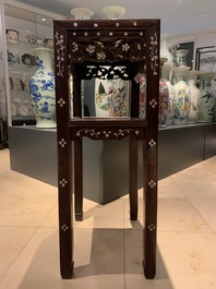 Two Vietnamese or Chinese mother-of-pearl inlayed wooden stands, 19th C.