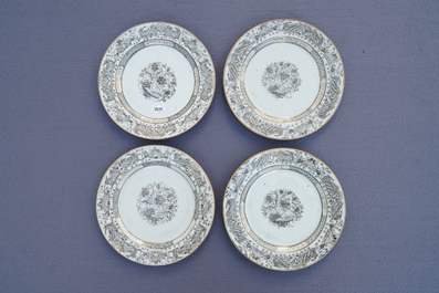 Nine Chinese grisaille and Imari-style plates, Yongzheng/Qianlong