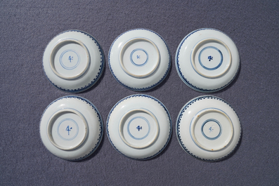 Twelve Chinese blue and white cups and saucers, 19th C.