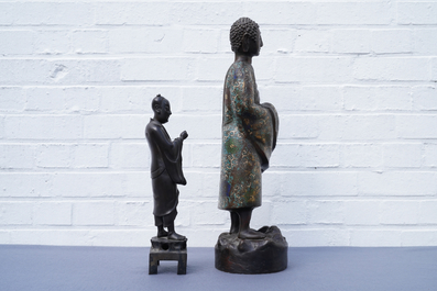 Deux grandes figures d'un immortel et d'un Arhat en bronze, Chine et Japon, 18/19&egrave;me