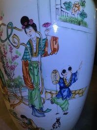 Three Chinese famille rose vases with figural design, 19/20th C.