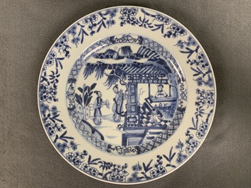 Four Chinese blue and white 'Romance of the Western Chamber' plates, Yongzheng