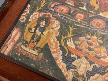 Un thangka &agrave; d&eacute;cor de Padmasambhava ou Guru Rinpoche, Tibet, 18&egrave;me