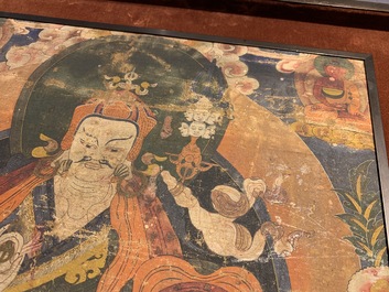 Un thangka &agrave; d&eacute;cor de Padmasambhava ou Guru Rinpoche, Tibet, 18&egrave;me