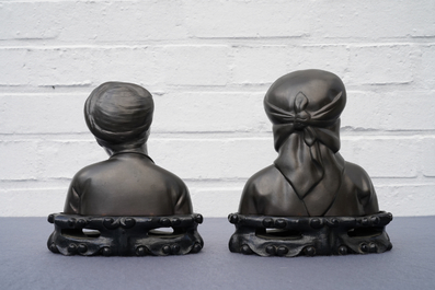 A pair of Chinese bronze 'Cultural Revolution' busts, 3rd quarter of the 20th C.