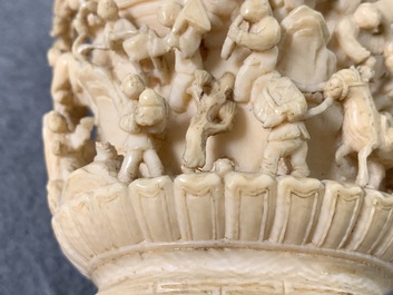 Two Chinese carved ivory snuff bottles, 19th C.