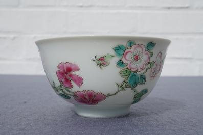 A fine Chinese famille rose cup and saucer with floral design, Yongzheng