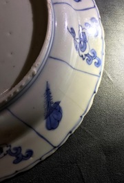 Three Chinese blue and white kraak porcelain plates, Wanli