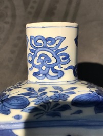 A pair of square Chinese blue and white 'immortals' tea caddies, Wanli