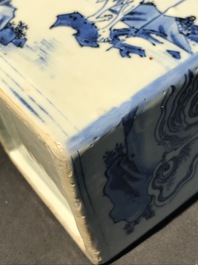 A pair of square Chinese blue and white 'immortals' tea caddies, Wanli