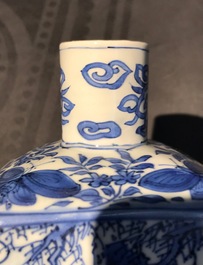 A pair of square Chinese blue and white 'immortals' tea caddies, Wanli