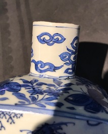 A pair of square Chinese blue and white 'immortals' tea caddies, Wanli