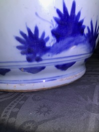 A large Chinese blue and white vase with figurative design, Transitional period