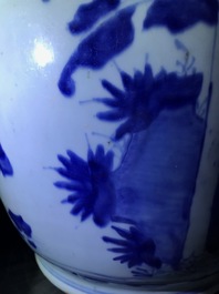 A large Chinese blue and white vase with figurative design, Transitional period