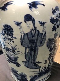 A large Chinese blue and white vase and cover, Kangxi