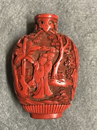 Four Chinese cinnabar lacquer snuff bottles, 19/20th C.