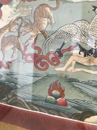 Un thangka &agrave; d&eacute;cor de Rahula dans son cadre, Tibet, 19&egrave;me