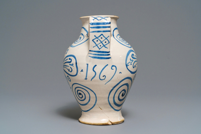 A large Italian maiolica wet drug jar, Deruta, dated 1569