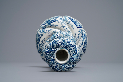 A twisted Dutch Delft blue and white candlestick, late 17th C.