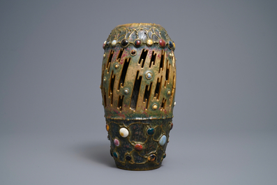 An Amphora Gres-Bijou series pottery vase with faux precious stones and lightning design, early 20th C.