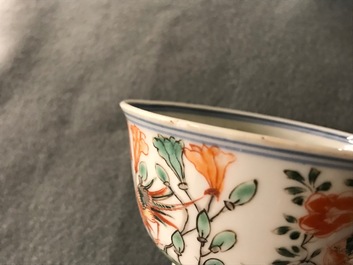 Neuf tasses et soucoupes en porcelaine de Chine famille verte, Kangxi