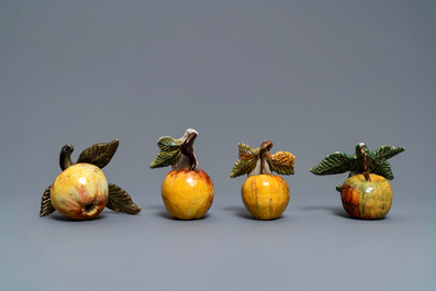 Seven polychrome Dutch Delft models of apples, grapes and pears, 18th C.