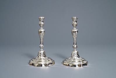 A pair of silver candlesticks, marked Carel Benninck, Bruges, dated 1778