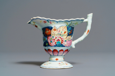 A Chinese famille rose 'Tobacco leaf' helmet-shaped jug, Qianlong