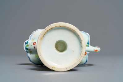 A Chinese famille rose 'Tobacco leaf' helmet-shaped jug, Qianlong