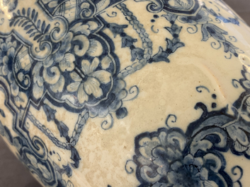 A pair of Dutch Delft blue and white Daniel Marot style vases, early 18th C.