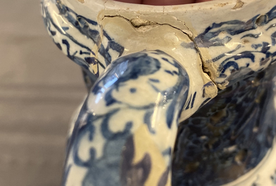 A Dutch Delft blue and white puzzle jug, dated 1737