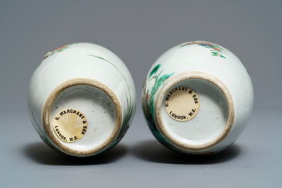 Two Chinese famille verte vases with birds on blossoming branches, Kangxi