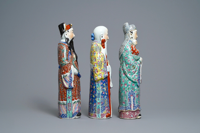 Three Chinese famille rose figures of the three star gods, 19/20th C.