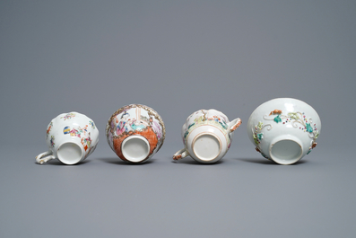 Huit tasses et soucoupes en porcelaine de Chine famille rose, Yongzheng/Qianlong