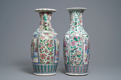 Two Chinese famille rose 'court scene' vases, 19th C.