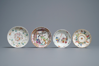 Eight Chinese famille rose cups and saucers, Yongzheng/Qianlong