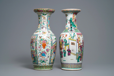 Deux vases en porcelaine de Chine famille rose, 19&egrave;me