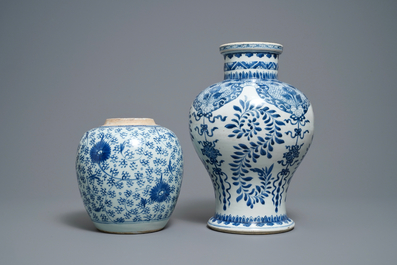 Two Chinese blue and white vases with floral design, Kangxi