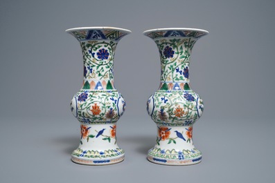 A pair of Chinese wucai 'dragon' vases, Xuande mark, Republic