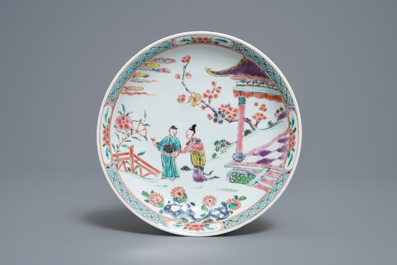 Two Chinese famille rose bowls and a plate, Yongzheng mark and of the period