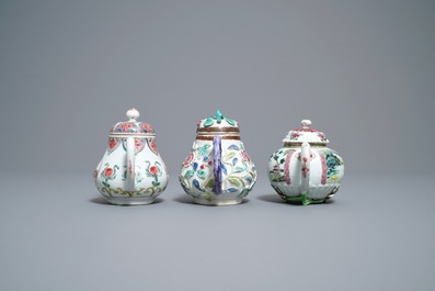 Three Chinese famille rose teapots and covers, Yongzheng