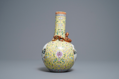 A Chinese famille rose bottle vase with landscape medallions, Qianlong mark, Republic