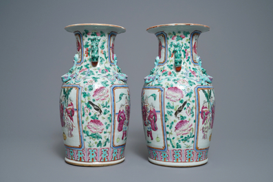 Two pairs of Chinese famille rose vases and a jardini&egrave;re, 19th C.