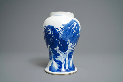 A Chinese blue and white 'deer and crane' vase, Kangxi