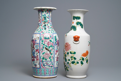 Deux vases en porcelaine de Chine famille rose, 19&egrave;me