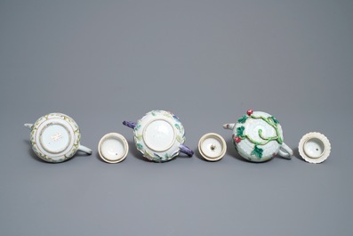 Three Chinese famille rose teapots and covers, Yongzheng